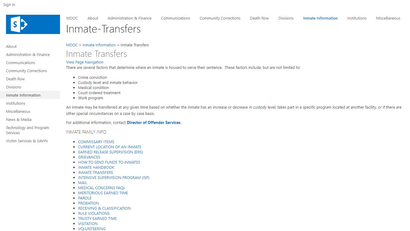 Inmate Transfers - MS